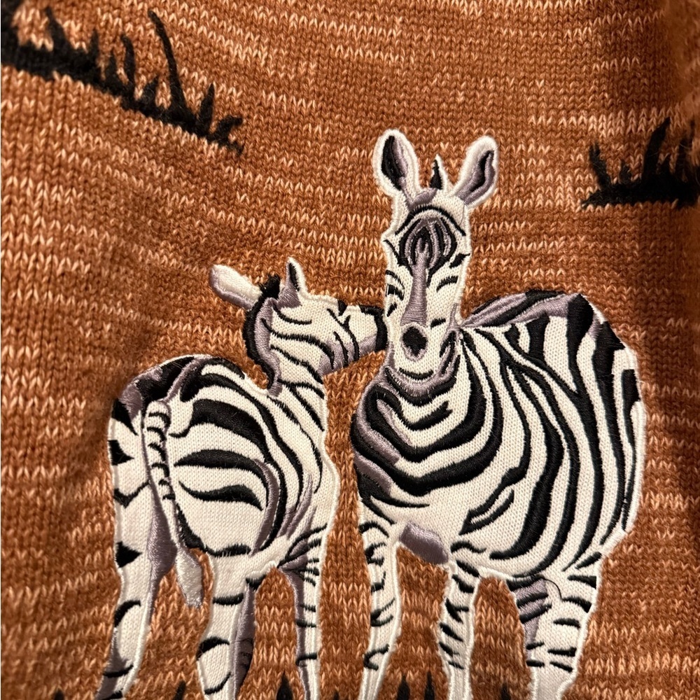 Storybook Knits "Zebra Sunset” Tan/Black/White Cardigan Sweater Size 1X - Picture 2 of 7